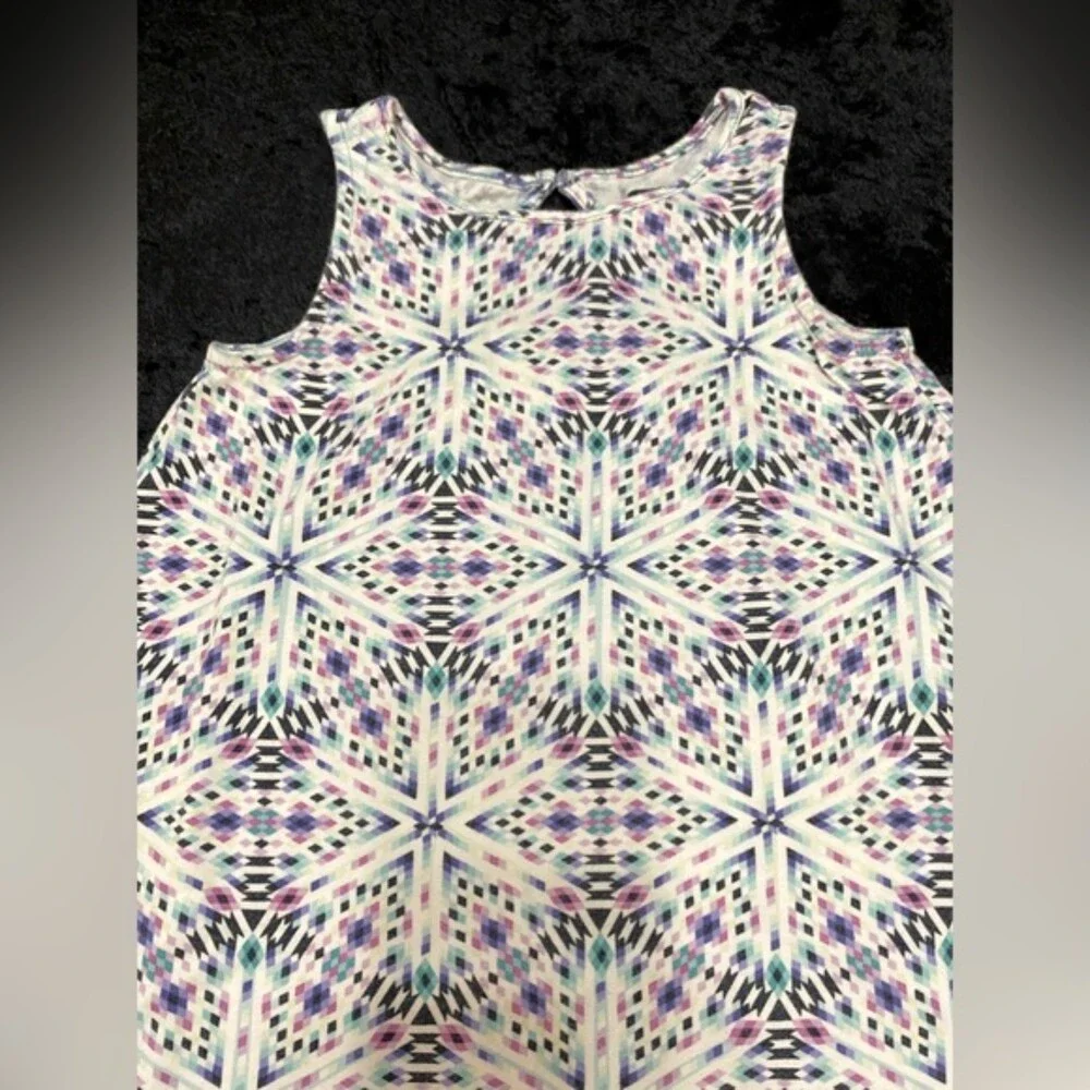 Gap Kids XS (4-5) White Sundress Diamond Geometric Pattern Purples Blues Aquas